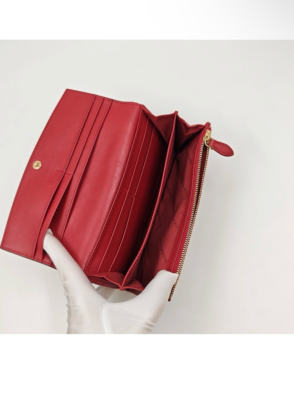 Burberry Red Leather & Classic Beige Check Continental Wallet - Picture 7 of 10